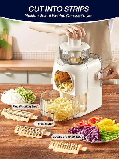 FOHERE Electric Cheese Grater, 6 in 1 Slicer Shredder for Kitchen