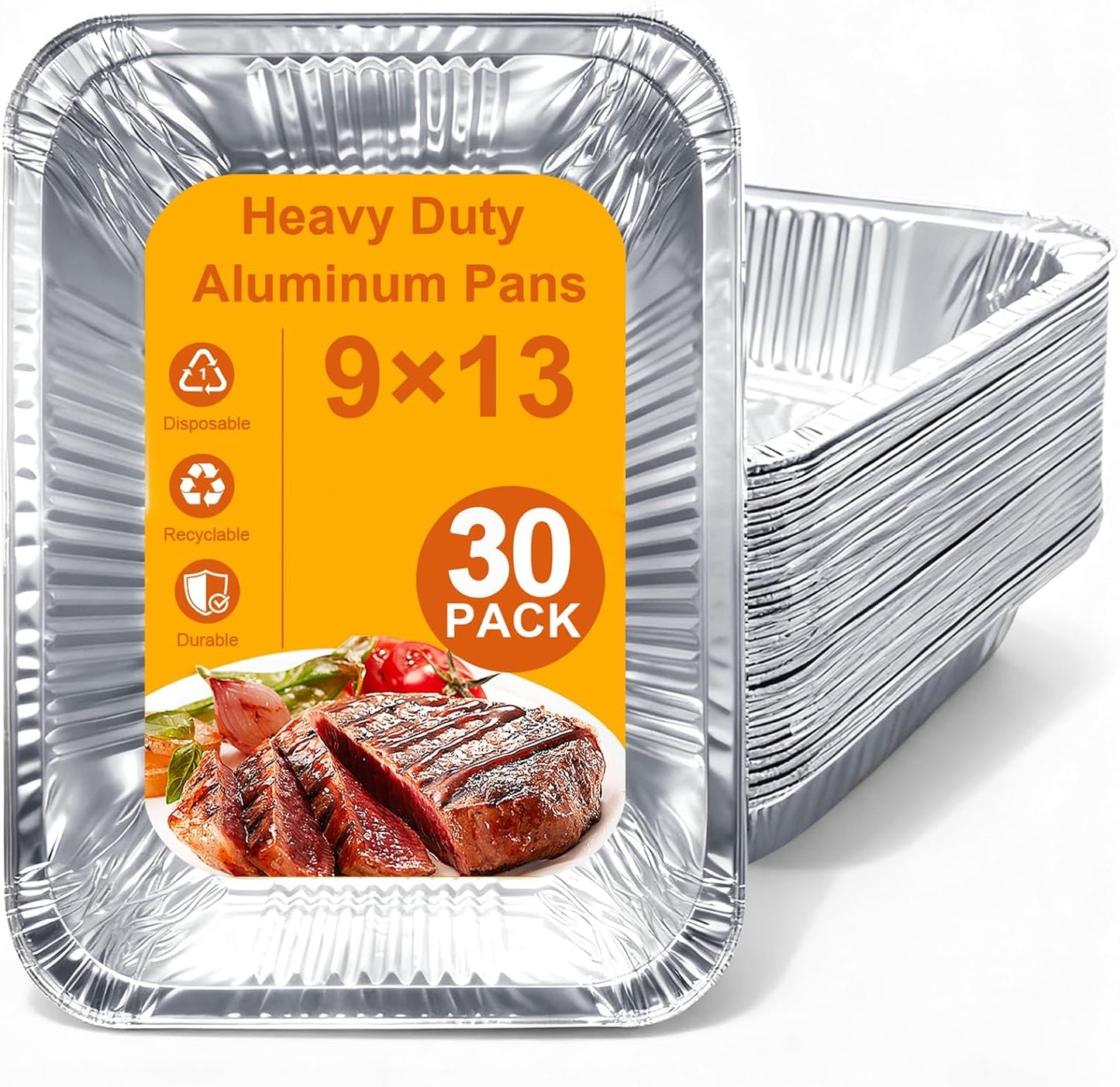 9x13 Aluminum Foil Pans with Lids - 25 Pack Disposable Half Size Deep Steam Table Tin Foil Pans for Oven Baking Cake, Roasting, Food Prepping, Storing, Freezing, Chafing
