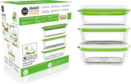 FOSA Vacuum Seal Containers (3-Pack, 34oz) – Airtight Food Storage Containers for Freshness | BPA-Free, Dishwasher Safe | Ideal for Meal Prep, Leftovers, Dry Goods (Pump Sold Separately)