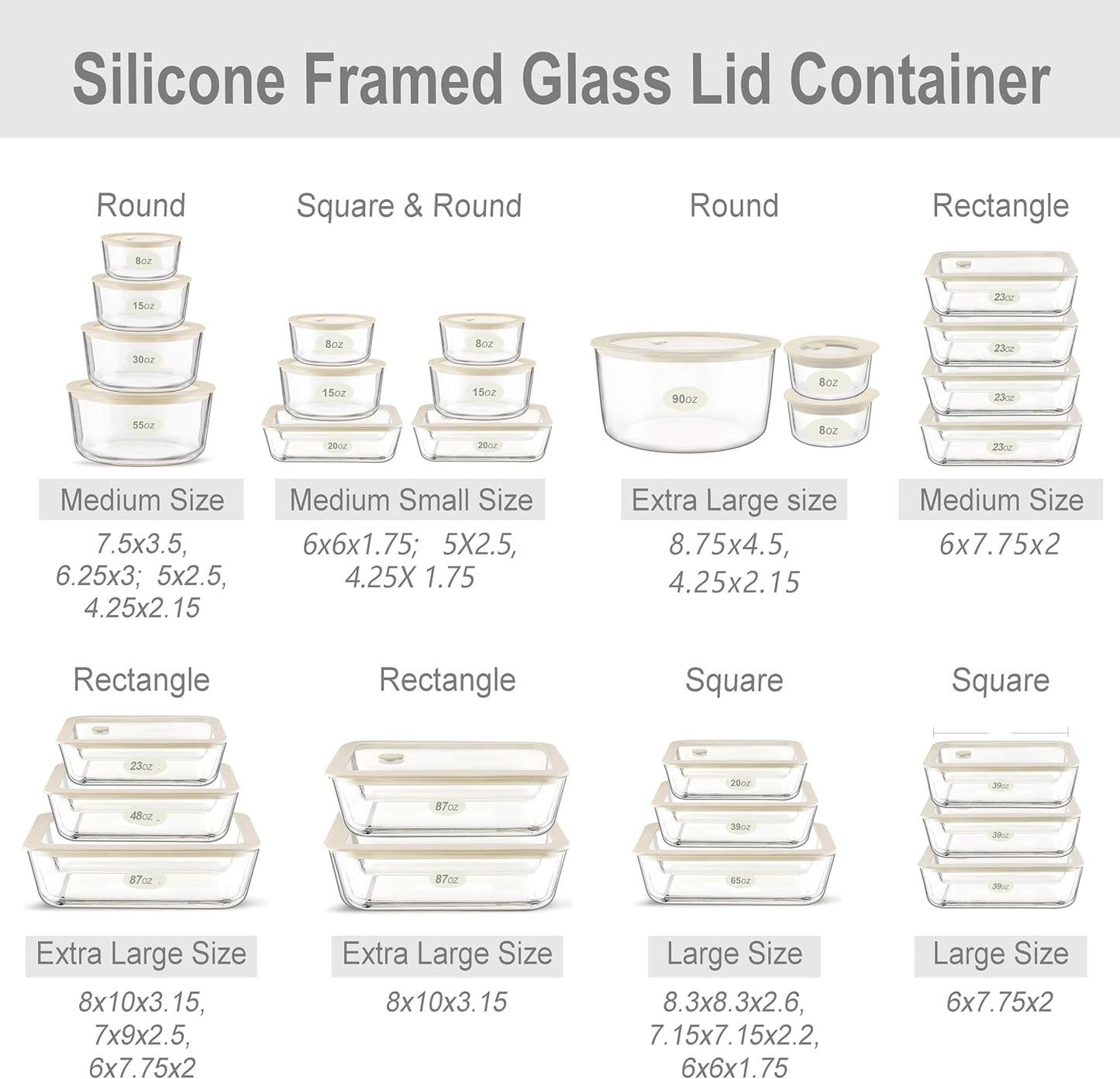 Urban Green Glass Food Container Set with Glass Lid, 3 Pack, Food Storage Containers Set, Airtight, LeakProof, 100% Plastic Free, Meal Prep Containers (White Color)