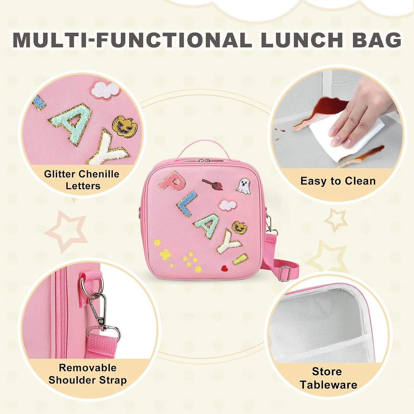 Kids Lunch Box for Kids Insulated Reusable Lunch Bag Tote Durable Children Leak-proof Lunchbox with Adjustable Shoulder Strap for School Daycare Travel Picnic (Navy - 3D Dinosaur)