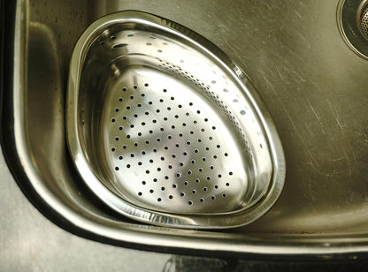 RSVP International Endurance® In-Sink Mesh Colander Strainer Basket, 3 Quart | Organize Sponges, Collect Food Scraps | Dishwasher Safe | Small Corner Basket | Steaming, Draining & Rinsing