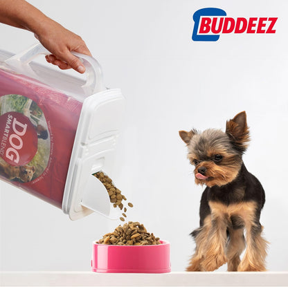 Buddeez Pet Food Storage Dispensers Plastic 4 Gallon - Airtight Flip Top for Freshness - Dry Dog Food, Cat Food or Bird Seed Plastic Containers (Set of 2)