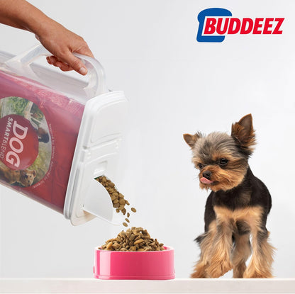 Buddeez Pet Food Storage Dispensers Plastic 4 Gallon - Airtight Flip Top for Freshness - Dry Dog Food, Cat Food or Bird Seed Plastic Containers (Set of 2)