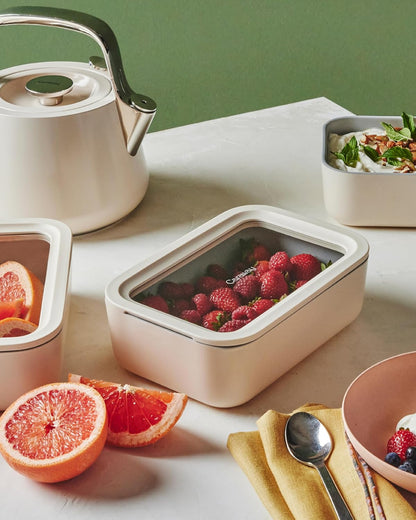 Caraway Glass Food Storage - 4.4 Cup Glass Container - Ceramic Coated - Easy to Store, Non Toxic, Non Stick Lunch Box Container with Lids - Dishwasher, Oven, & Microwave Safe - Mist