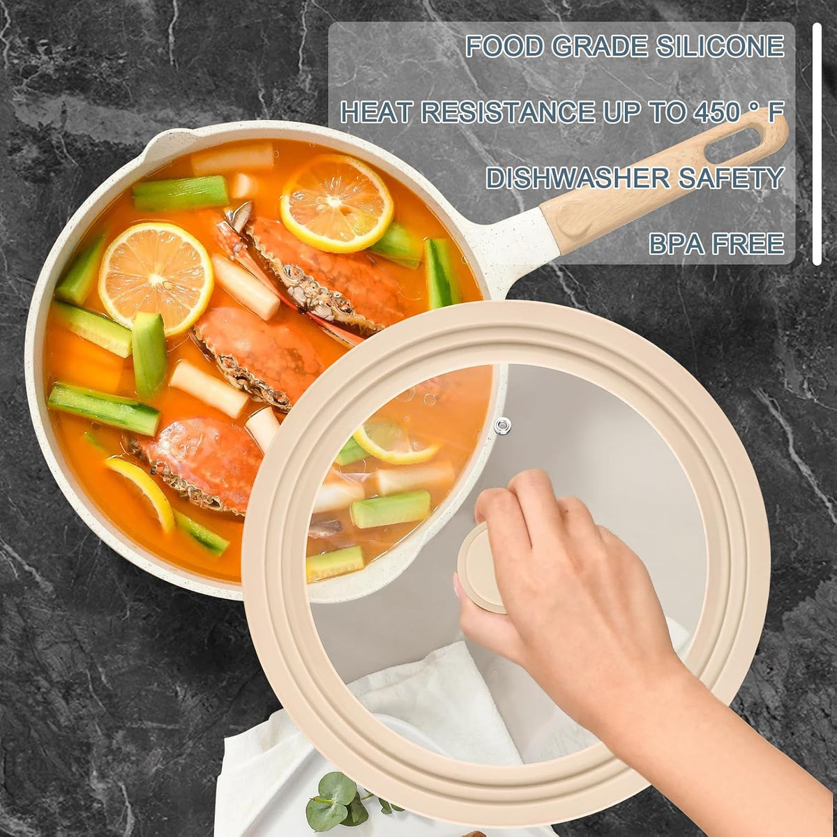 Universal Lid for Pots Pans and Skillets,Replacement Pan Lid with Tempered Glass and Heat-Resistant Silicone Edge,Durable Frying Pan Cover (7",8",9" & 10",11",12"-White)