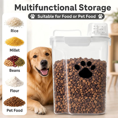Dog Storage Container with cleaning brush,Measuring Cup,Portable Pet Food Containers with Upgraded Large Spout and Cup for Dogs,Cats,Birds,Small Animals(White)