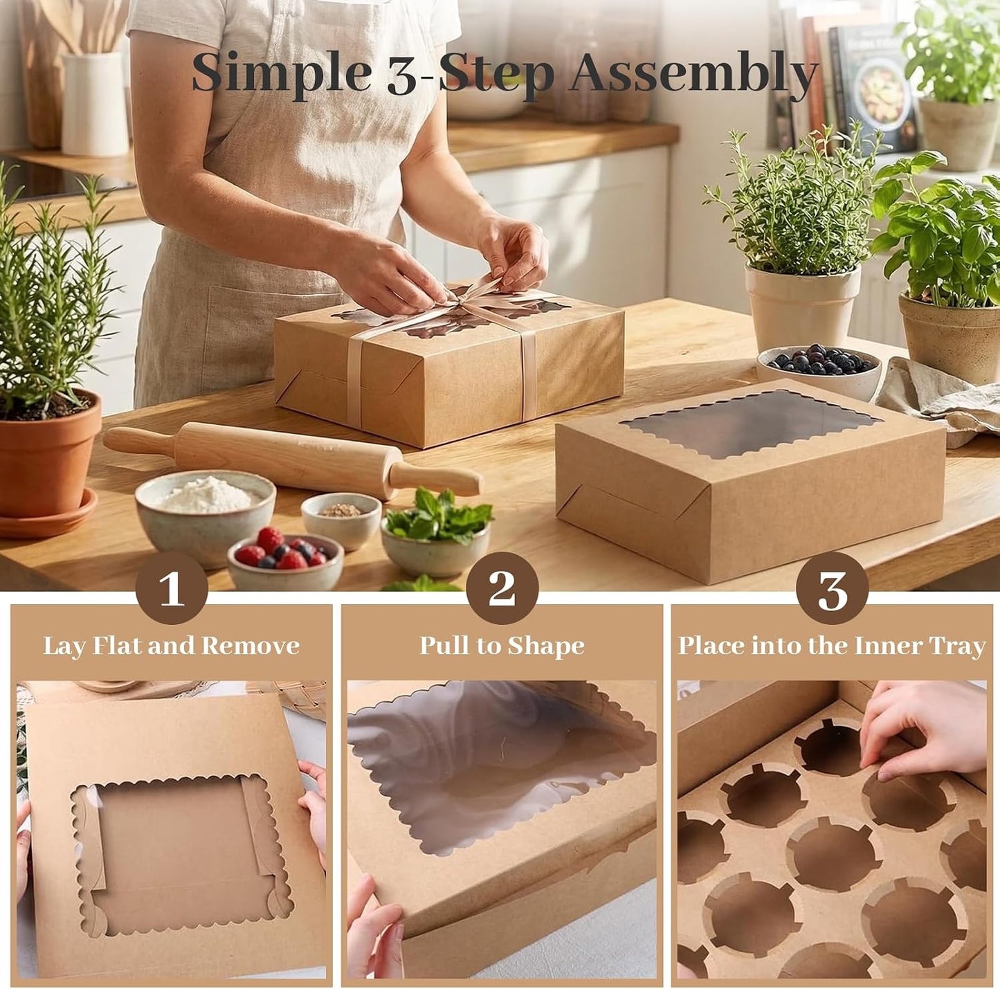 VGOODALL 12 Count Cupcake Boxes, 6PCS Cupcake Container with Window Boxes Holding 72 Pastry Box for Birthday Holiday Party Bakery Supplies 13.2"x9.8"x4"