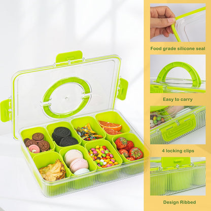 Patent Divided Serving Tray with Lid & Handle - Snackle Box Organizer for Charcuterie, Sandwiches, Veggies, Fruits, Candy - Portable Food Storage for Travel, Beach, Picnics（1 pcs, Orange）