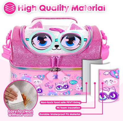 Kids Double Decker Cooler Insulated Lunch Bag, Back to School Large Meal Tote for Boys, Girls, Men, Women, with Adjustable Strap, Soccer