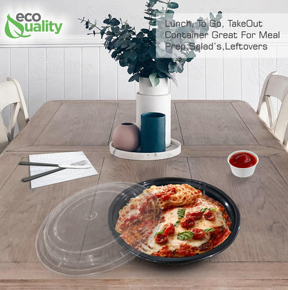 32oz - 10 Count - Round Microwavable Plastic Meal Prep Containers with Lids - Food Storage Container - Certified BPA-Free, Stackable, Reusable Microwave, Dishwasher, Freezer Safe, Disposable (Black)