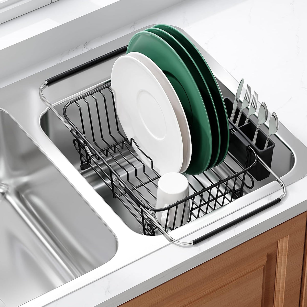 JASIWAY Dish Drying Rack in Sink, Dish Drainer with Cup and Utensil Holder