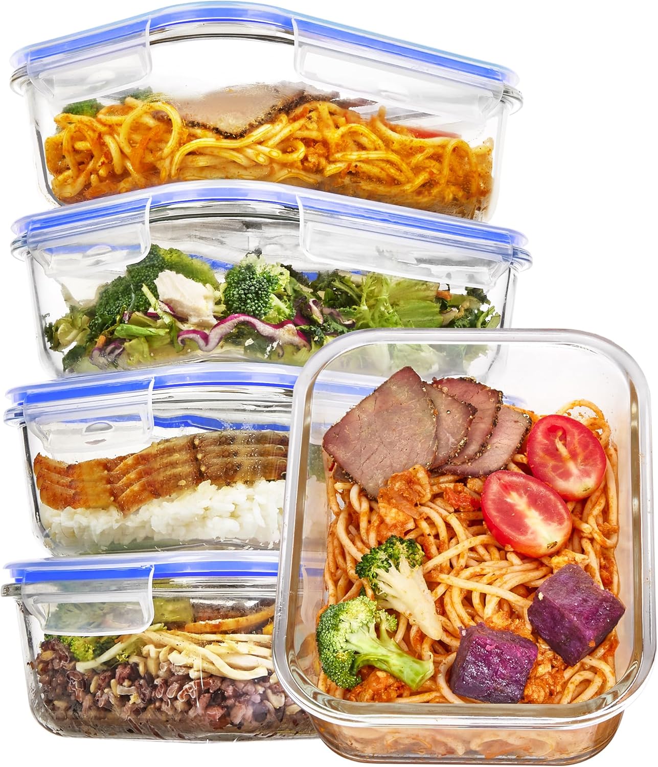 Vtopmart 10 Pack 35oz Glass Food Storage Containers with Lids, Meal Prep Containers, Airtight Reusable Lunch Container Set, Safe for Oven, Microwave, Freezer, and Dishwasher, Grey