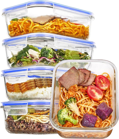 Vtopmart 10 Pack 35oz Glass Food Storage Containers with Lids, Meal Prep Containers, Airtight Reusable Lunch Container Set, Safe for Oven, Microwave, Freezer, and Dishwasher, Grey