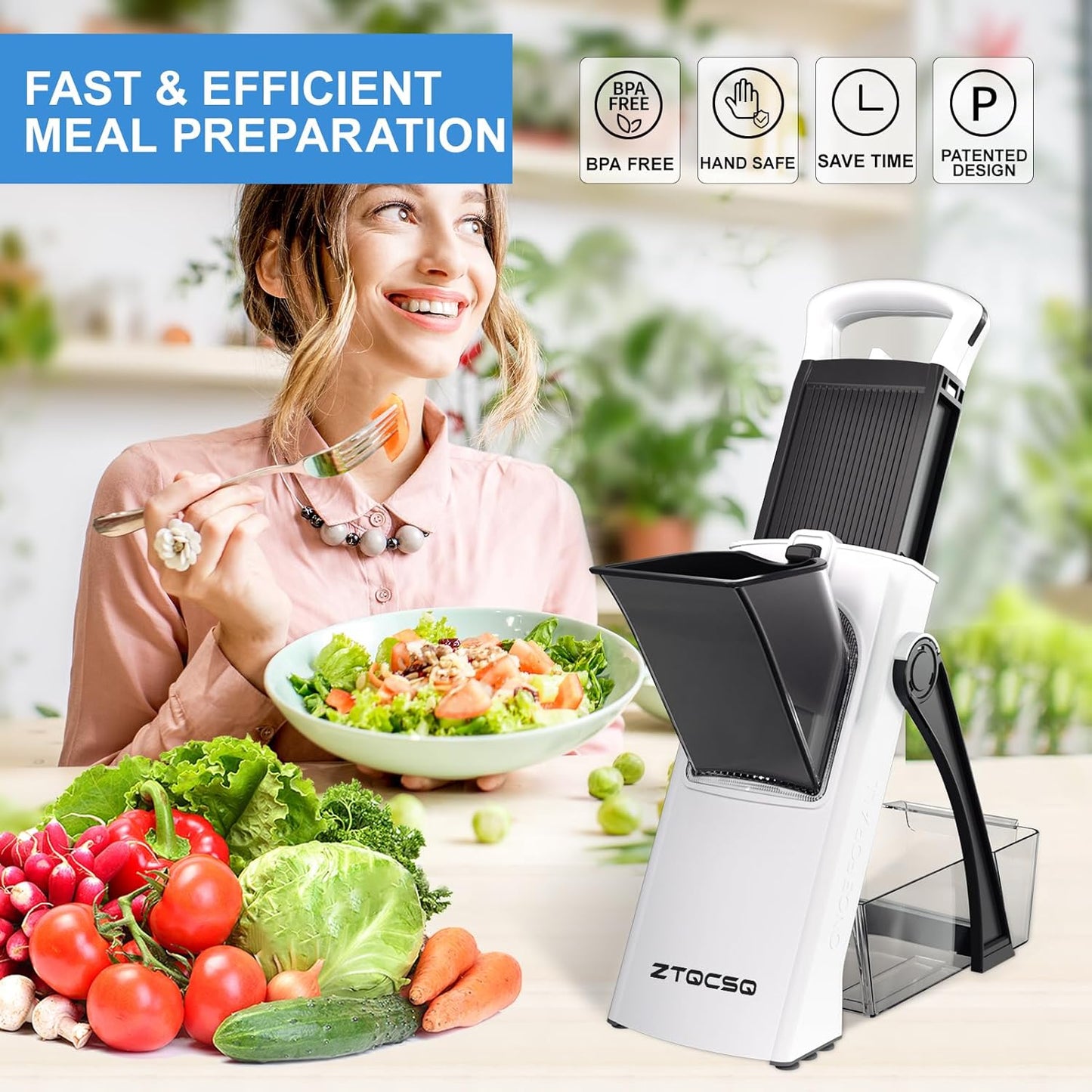 [All in 1] Upgraded Version Safe Mandoline Slicer for Kitchen, Adjustable Thickness. Veggie Slicer, Rapid Prep Mandoline, Detachable Blade, Cleaning Brush/Paring Knife (Black Knight)
