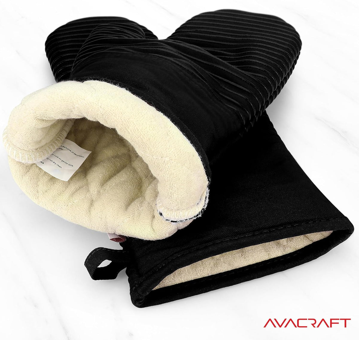 AVACRAFT Oven Mitts Pair, Flexible, 100% Cotton with Unique Heat Resistant Food Grade Silicone, Thick Terry Cloth Interior, 500 F Heat Resistant (Red Oven Mitts)
