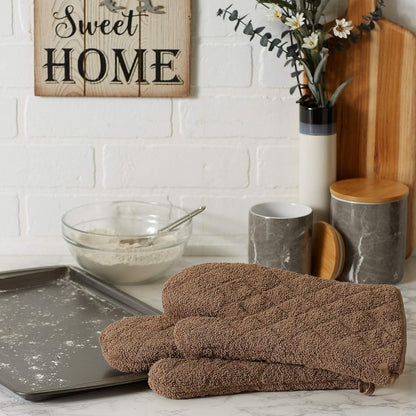 DII Basic Terry Collection 100% Cotton Quilted, Oven Mitt, Brown, 2 Piece