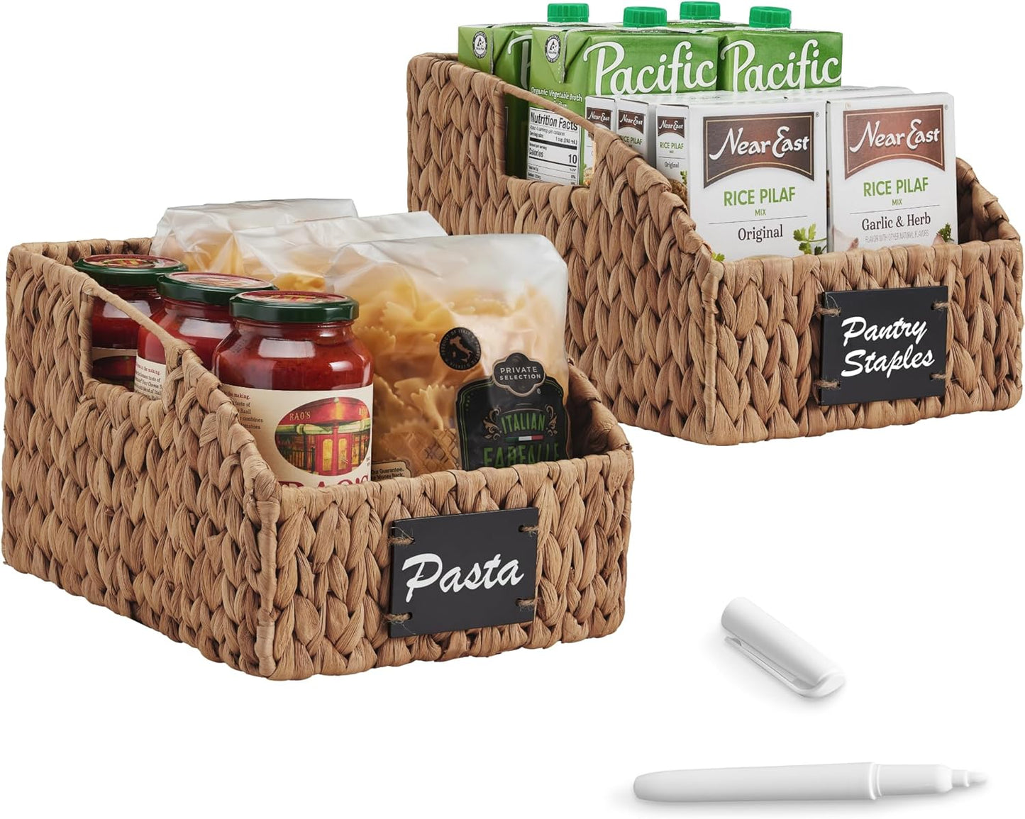 Best Choice Products Water Hyacinth Pantry Storage Baskets, Wicker Baskets w/Built-in Handles, Handwoven Shelf Baskets for Organizing, Pantry Organizers and Storage, 3-Pack - Chestnut