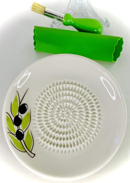 BonCera, Premium Ceramic Garlic Grater Plate Set - White Olive