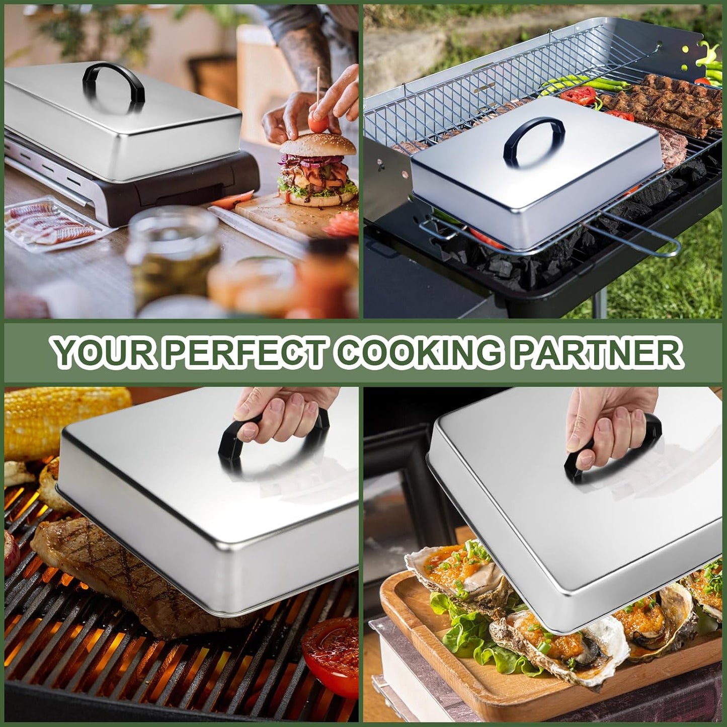 Griddle Accessories for Blackstone, Commercial Grade Heavy Duty Rectangular Basting Cover, Stainless Steel Cheese Melting Dome and Steaming Cover, Best for Use in Flat Top Grill Cooking