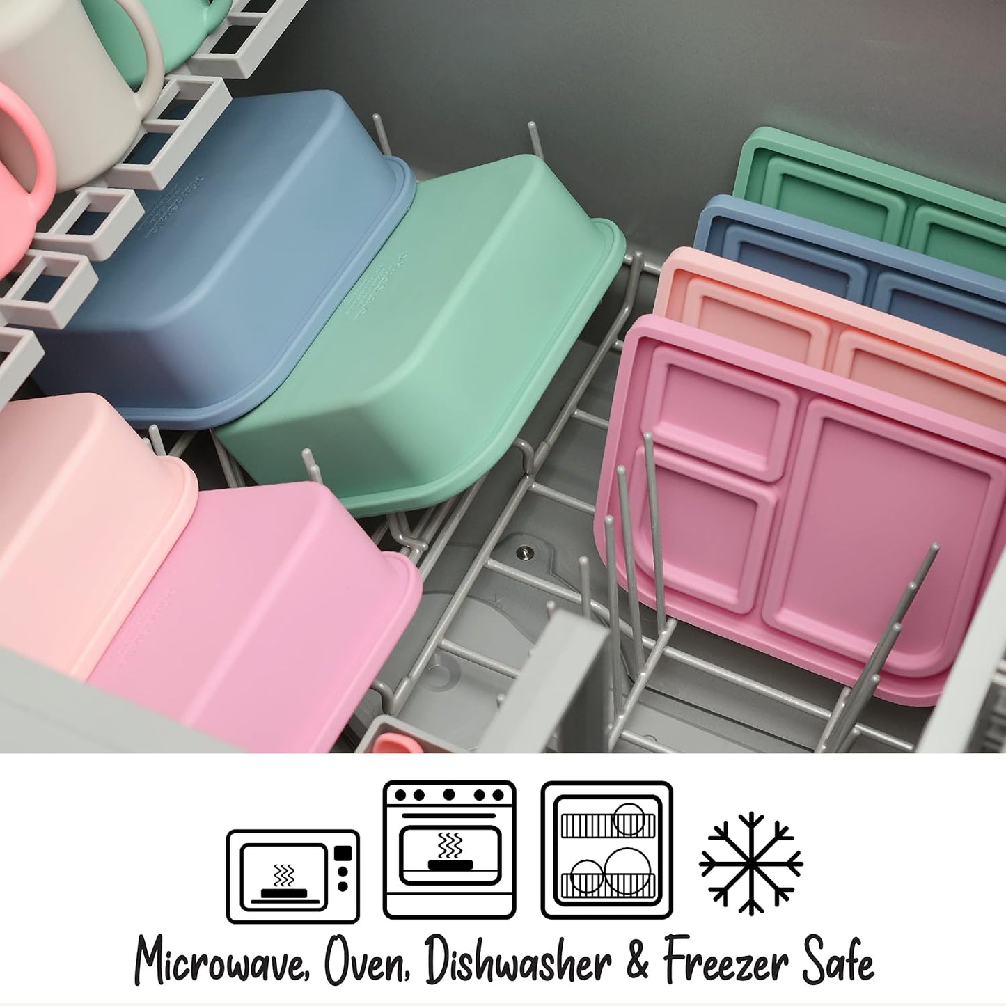 PrimaStella Unbreakable Silicone Lunch Box for Kids and Adults - Divided Leak Proof Bento Box (Slate Blue)