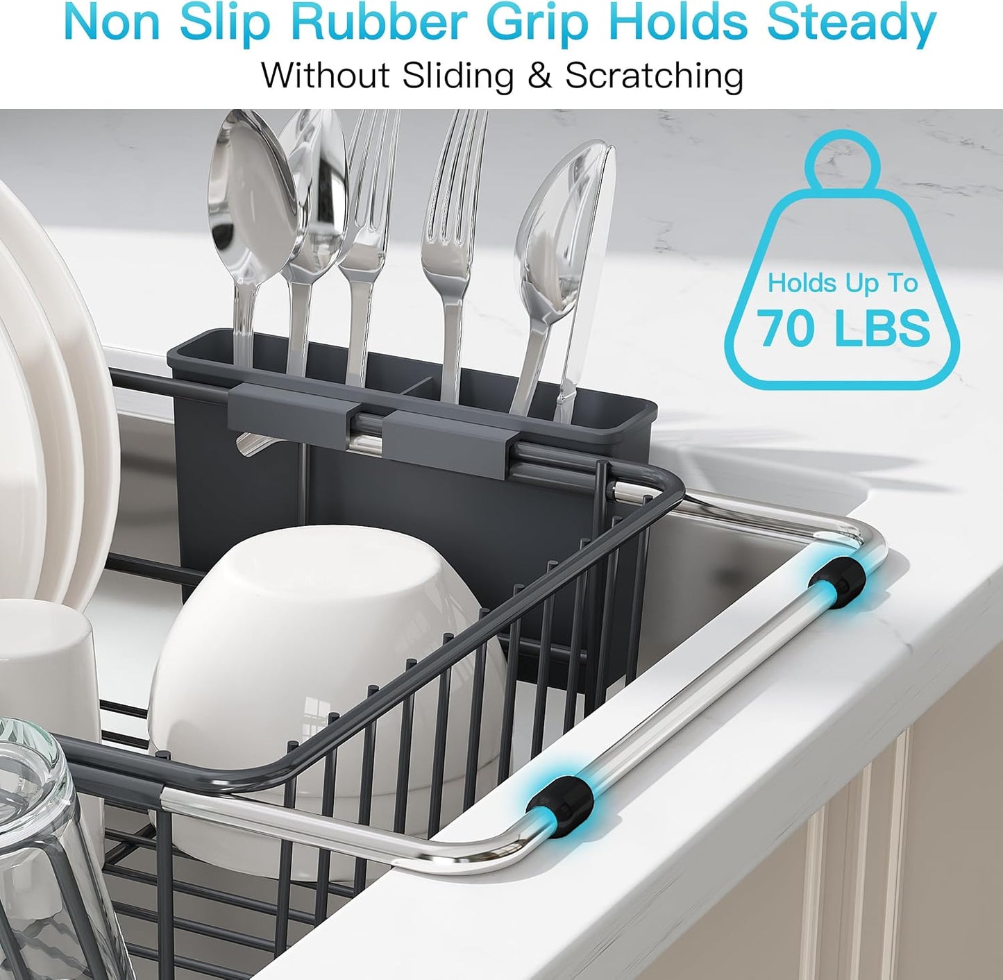 JASIWAY Dish Drying Rack in Sink, Dish Drainer with Cup and Utensil Holder