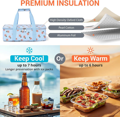 Insulated Casserole Carrier for Hot or Cold Food,Pie Carrier Bag Lunch Tote for Potluck Parties/Picnic/Cookouts, Fits 9"x13" Baking Dish,Grey