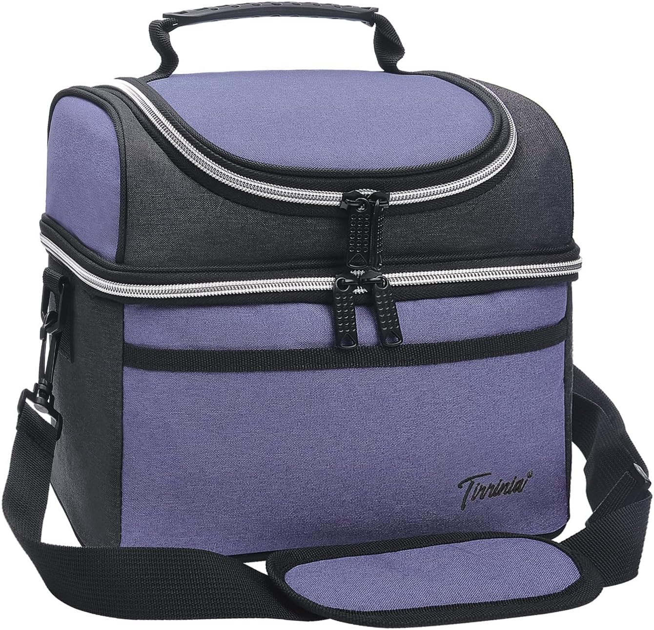Tirrinia Reusable Lunch Box for Men Women, Insulated Lunch Bag Adult Work, Double Decker Leakproof Lunchbox for Office Picnic Beach—Dual Compartment Lunch Cooler Bag