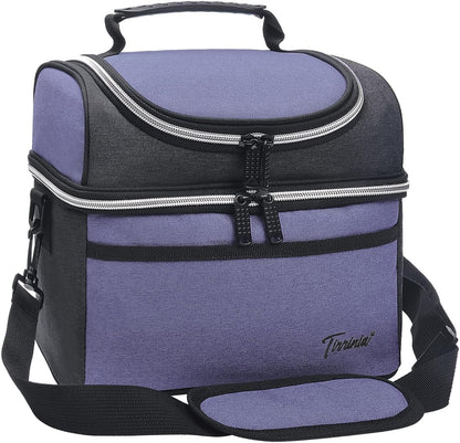 Tirrinia Reusable Lunch Box for Men Women, Insulated Lunch Bag Adult Work, Double Decker Leakproof Lunchbox for Office Picnic Beach—Dual Compartment Lunch Cooler Bag