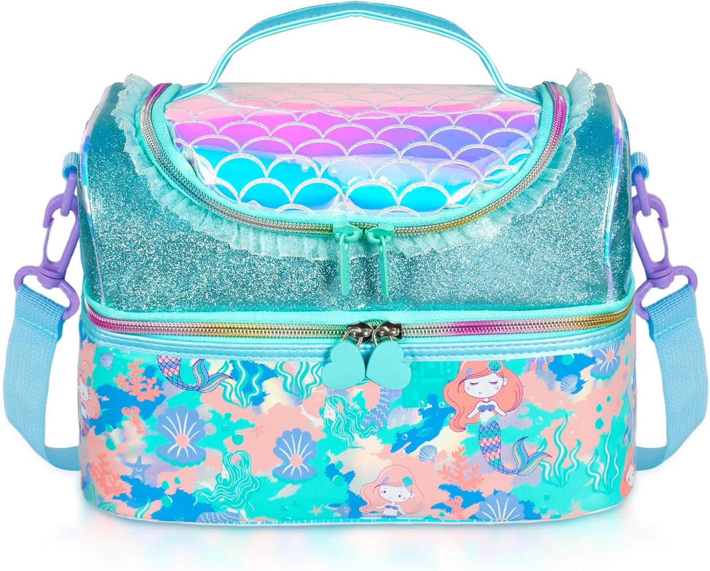 Kids Double Decker Cooler Insulated Lunch Bag, Back to School Large Meal Tote for Boys, Girls, Men, Women, with Adjustable Strap, Soccer