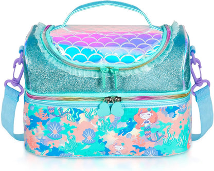 Kids Double Decker Cooler Insulated Lunch Bag, Back to School Large Meal Tote for Boys, Girls, Men, Women, with Adjustable Strap, Soccer