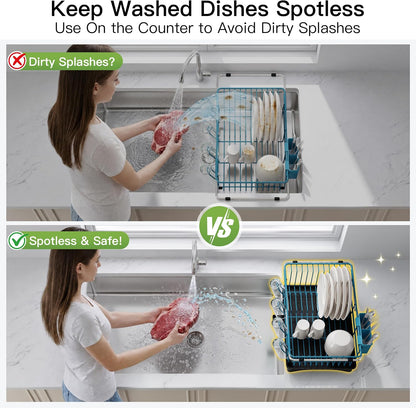 JASIWAY Dish Drying Rack in Sink, Dish Drainer with Cup and Utensil Holder