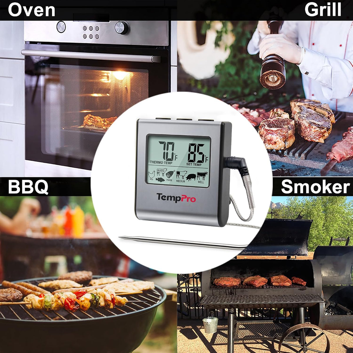 TempPro TempTrack Large LCD Digital Meat Thermometer for Cooking, Smoking