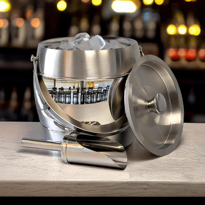 BREKX 3-QT Insulated Ice Buckets for Parties with Lid and Scoop - Iceberg Anchored Wine Chiller Champagne Bucket for Cocktail Bar, Metal Bucket with Lid, Non-Sweat