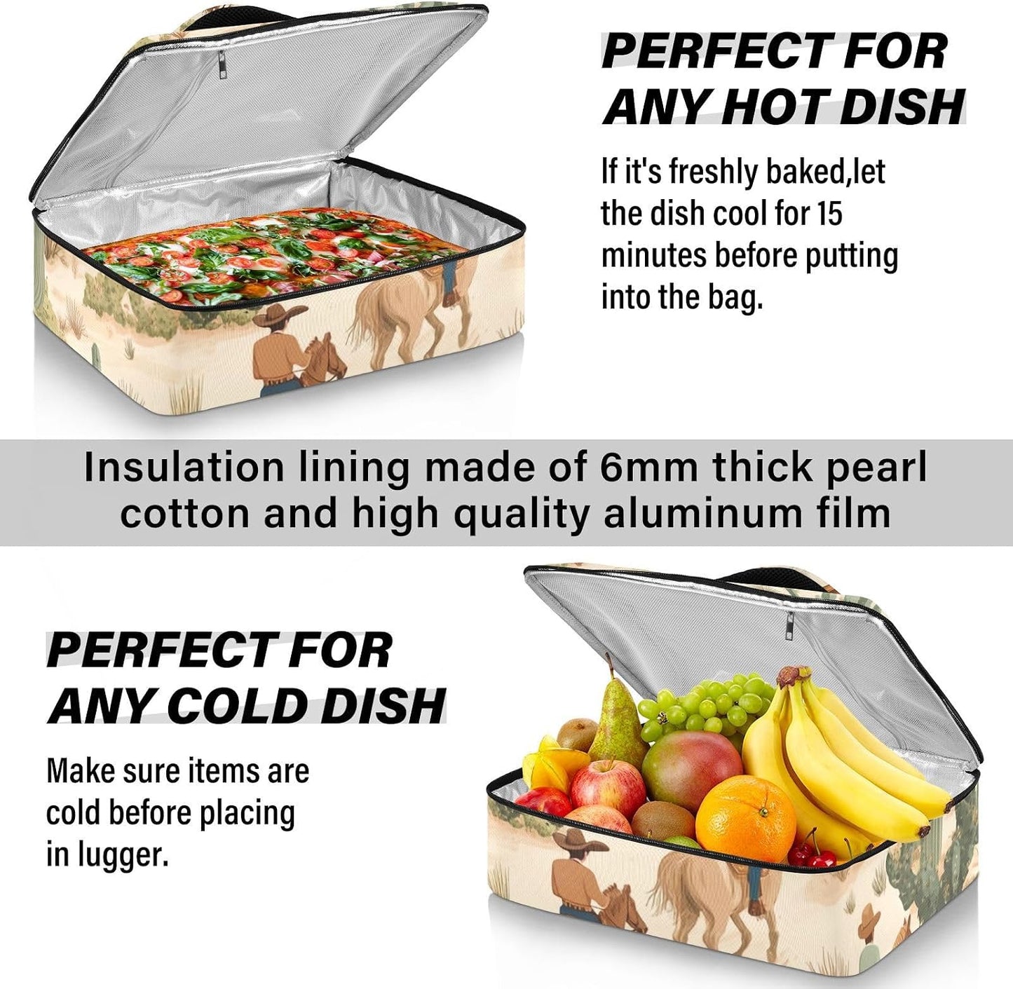 Casserole Carriers for Hot or Cold Food Reusable Casserole Dish Carrier Insulated Thermal Large Capacity Durable Perfect for Party Camping Family Gatherings Yellow Fish - Colors A