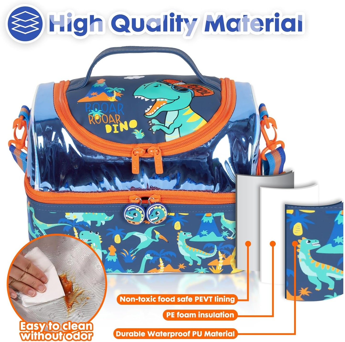 Kids Double Decker Cooler Insulated Lunch Bag, Back to School Large Meal Tote for Boys, Girls, Men, Women, with Adjustable Strap, Soccer