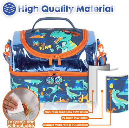 Kids Double Decker Cooler Insulated Lunch Bag, Back to School Large Meal Tote for Boys, Girls, Men, Women, with Adjustable Strap, Soccer