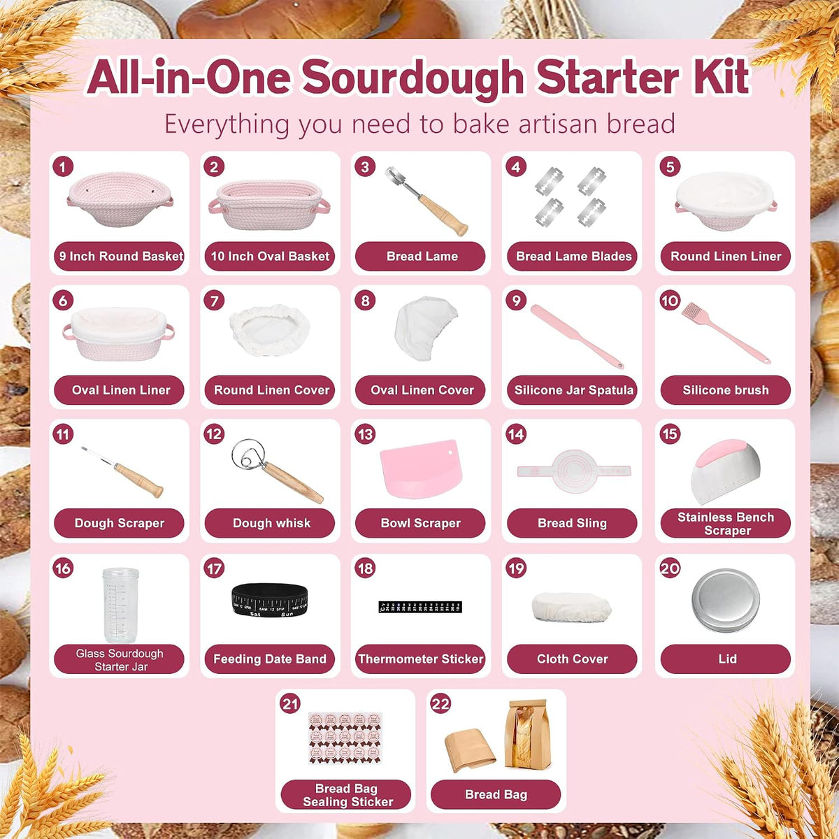 Sourdough Starter Kit with 2 Proofing Baskets & Starter Jar for Beginners