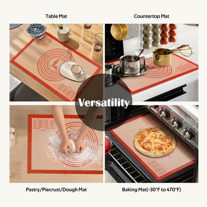 Non-slip Silicone Pastry Mat Extra Large with Measurements 36''By 24'' for Baking Mat, Counter/Dough Rolling/Oven Liner/Fondant/Pie Crust（Red）