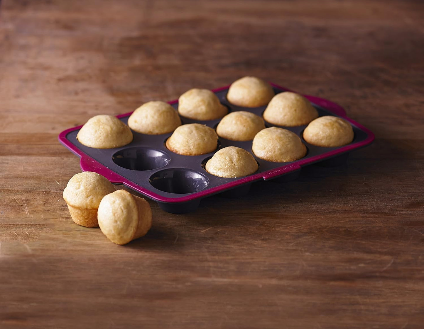 Trudeau Silicone Muffin Pan, 12 Cavities, Fuchsia (Model: 05115197KR)