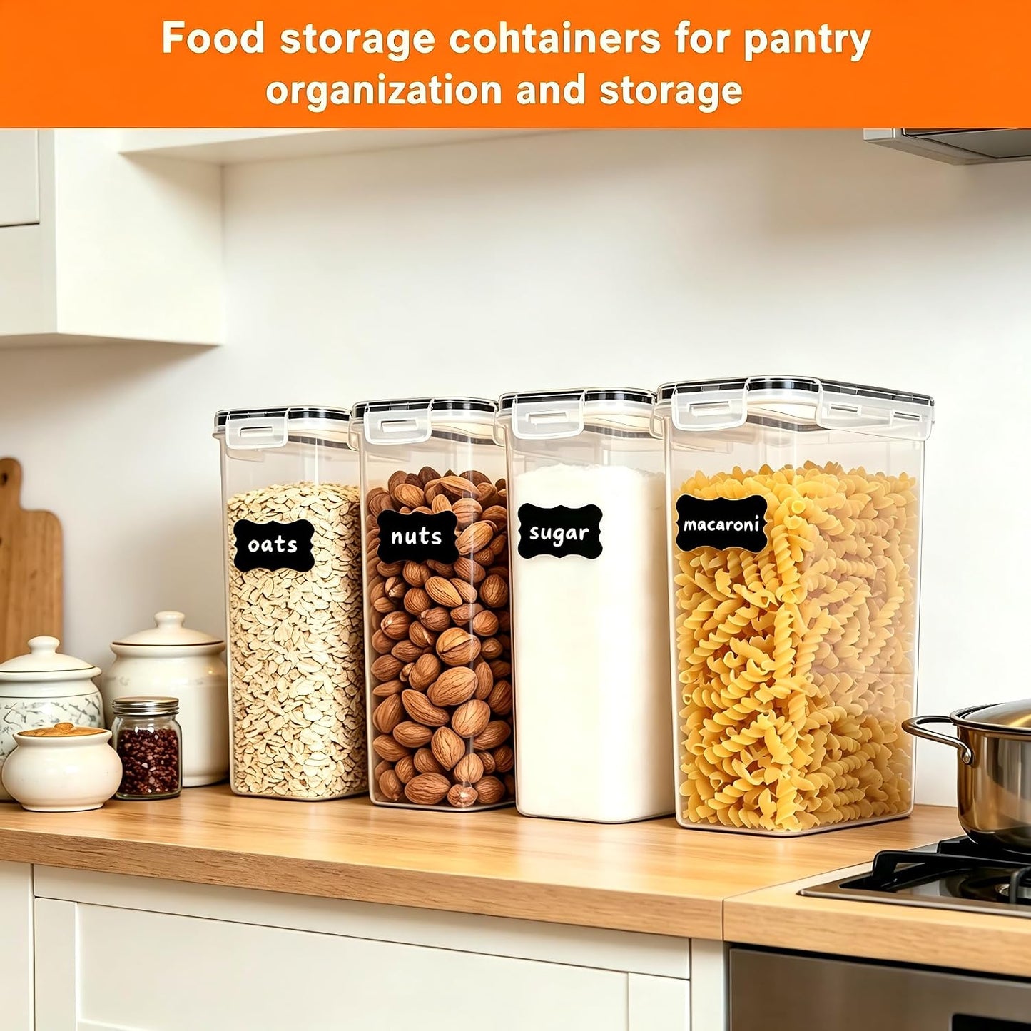 42pcs Airtight Containers, Clear Stackable Dry Food Storage | 42pk clear airtight containers with tight lids keep dry food fresh. Safe plastic, stackable for pantry kitchen storage