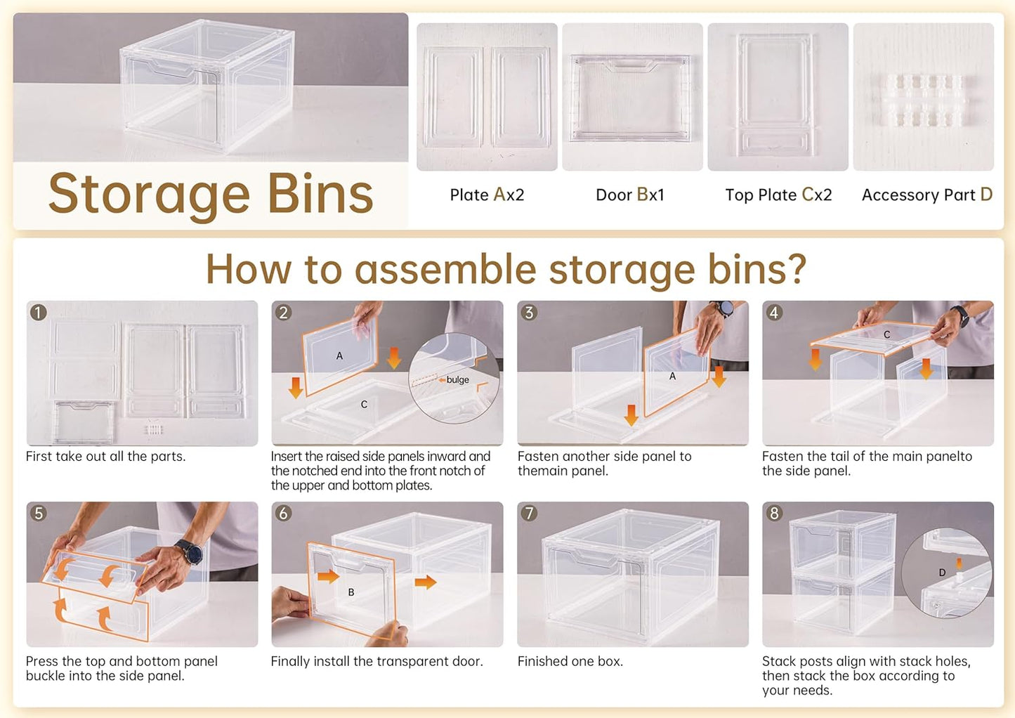 Freebat 6 Pack Closet Organizers and Storage,Clear Stackable Plastic Storage Bins with Lids Magnetic Doors,Clothes Organizers and Storage,Plastic Craft Containers for Wardrobe Kitchen Bathroom Office