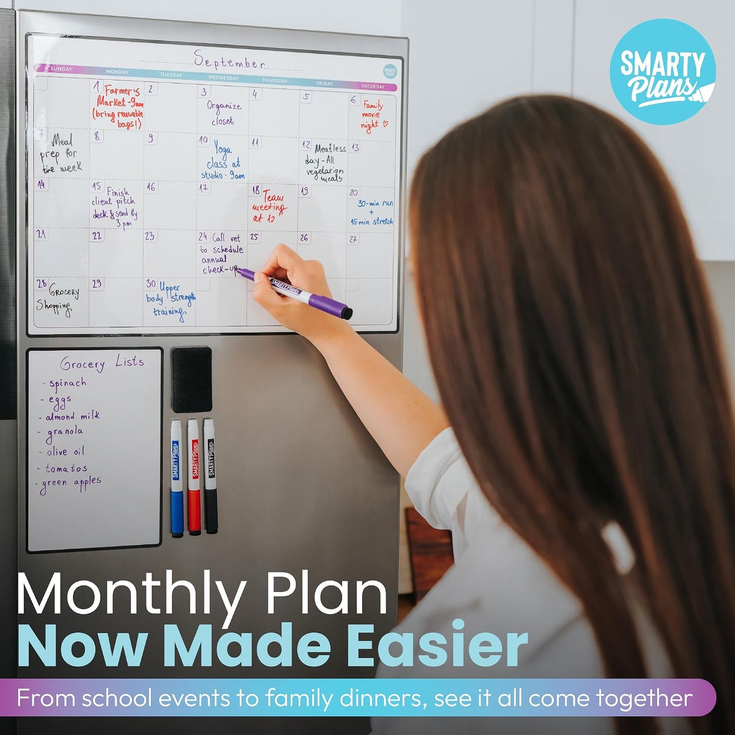Dry Erase Weekly Extra Thick Magnetic Calendar for Refrigerator: 17x13 Two Week Planner and 6x9 White Board, 4 Fine Tip Markers and Eraser. Stain Resistant. Shipped Flat. (Weekly Planner)
