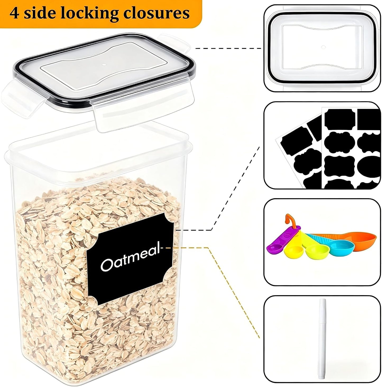 42pcs Airtight Containers, Clear Stackable Dry Food Storage | 42pk clear airtight containers with tight lids keep dry food fresh. Safe plastic, stackable for pantry kitchen storage