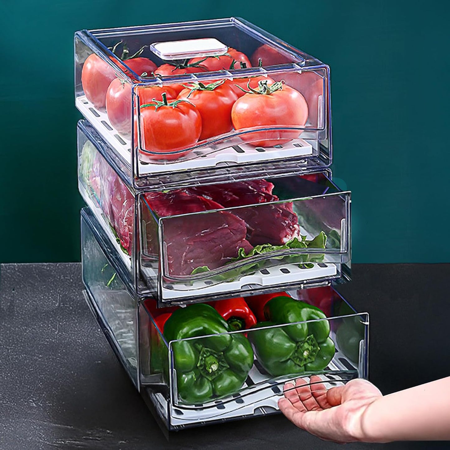 bealy 2 Pack Refrigerator Organizers and Storage, Stackable Clear Pull out Drawer Organizer Bins, BPA-Free Fridge Organizer and Storage for Fruit, Produce, Drink, Snack and Food Storage Containers