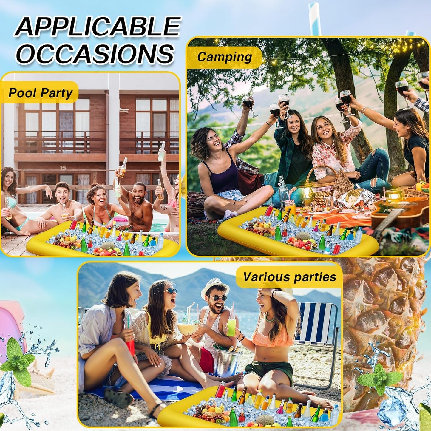 Leitee Inflatable Serving Bar with Drain Plug 52 x 24 x 5'' Inflatable Ice Serving Buffet Bar for Party Food Cooler Buffet Drink(Black,Basic Style)