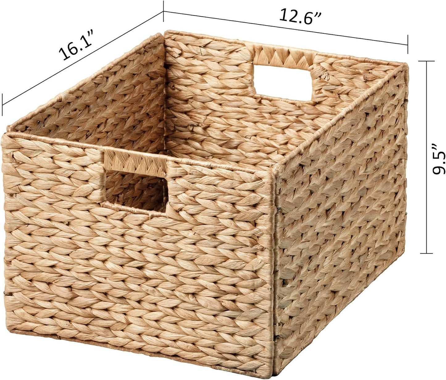 eHemco Trapezoid Woven Hyacinth Wicker Pantry Storage Baskets with Iron Wire Frame, 13.25"x9"x7/3.5", Natural, Set of 2