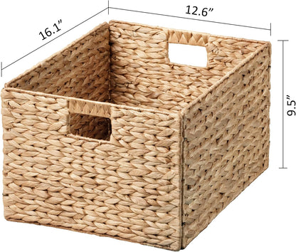 eHemco Trapezoid Woven Hyacinth Wicker Pantry Storage Baskets with Iron Wire Frame, 13.25"x9"x7/3.5", Natural, Set of 2