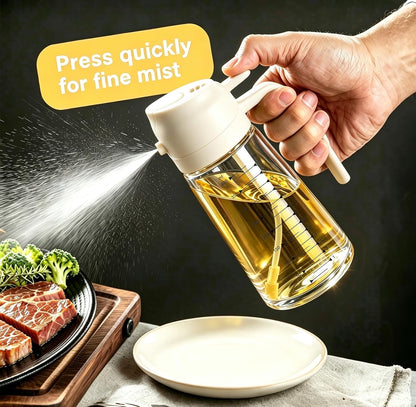 AT-VALY 2-in-1 Oil Sprayer for Cooking, 16oz Glass Oil Dispenser, Black