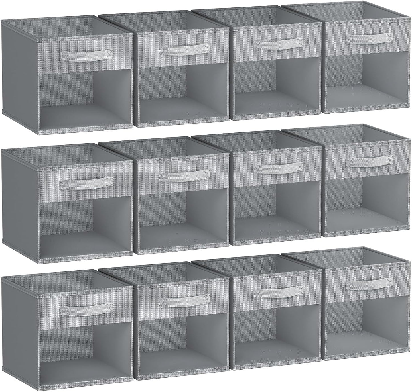 DIMJ Storage Cubes, 11x 11 inch Cube Storage Bin, 6 Pack Closet organizers and storage Bins with Window, Collapsible Baskets with Handle for Shelves, Clothes, Toys, Books (Grey)
